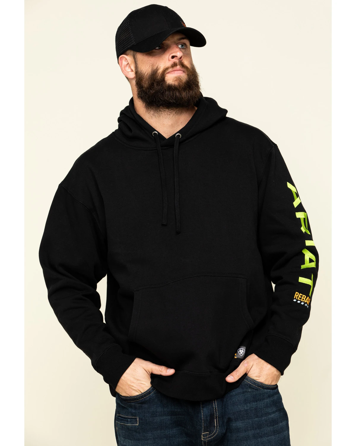 Ariat Men's Black/Lime Rebar Graphic Hooded Work Sweatshirt 1 Ariat Men's Black/Lime Rebar Graphic Hooded Work Sweatshirt