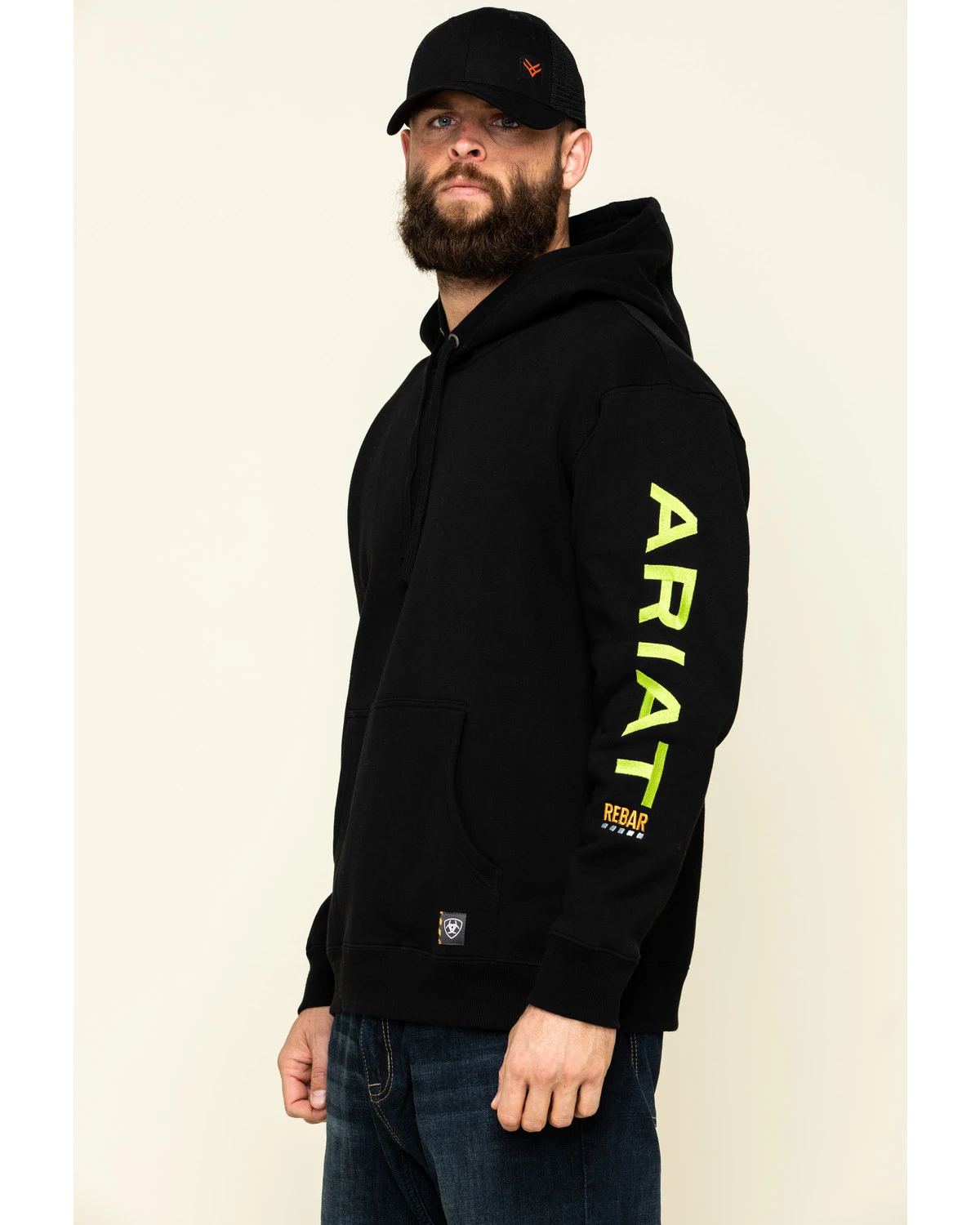 Ariat Men's Black/Lime Rebar Graphic Hooded Work Sweatshirt 3 Ariat Men's Black/Lime Rebar Graphic Hooded Work Sweatshirt - Image 3