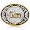 Montana Silversmiths Men's Tri-Color Pinched Buckle With Christian Cowboy Figure