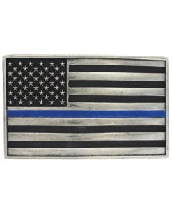 Montana Silversmiths Men's Stand Behind The Blue Line Flag Attitude Buckle