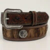 M & F Western Men's Brown Cross & Calf Hair Leather Belt