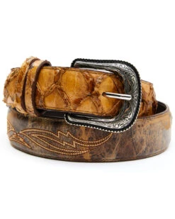 Cody James Men's Camel Embroidered Pirarucu Belt