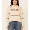 Shyanne Women's Tan & White Embroidered Logo Crop Hoodie