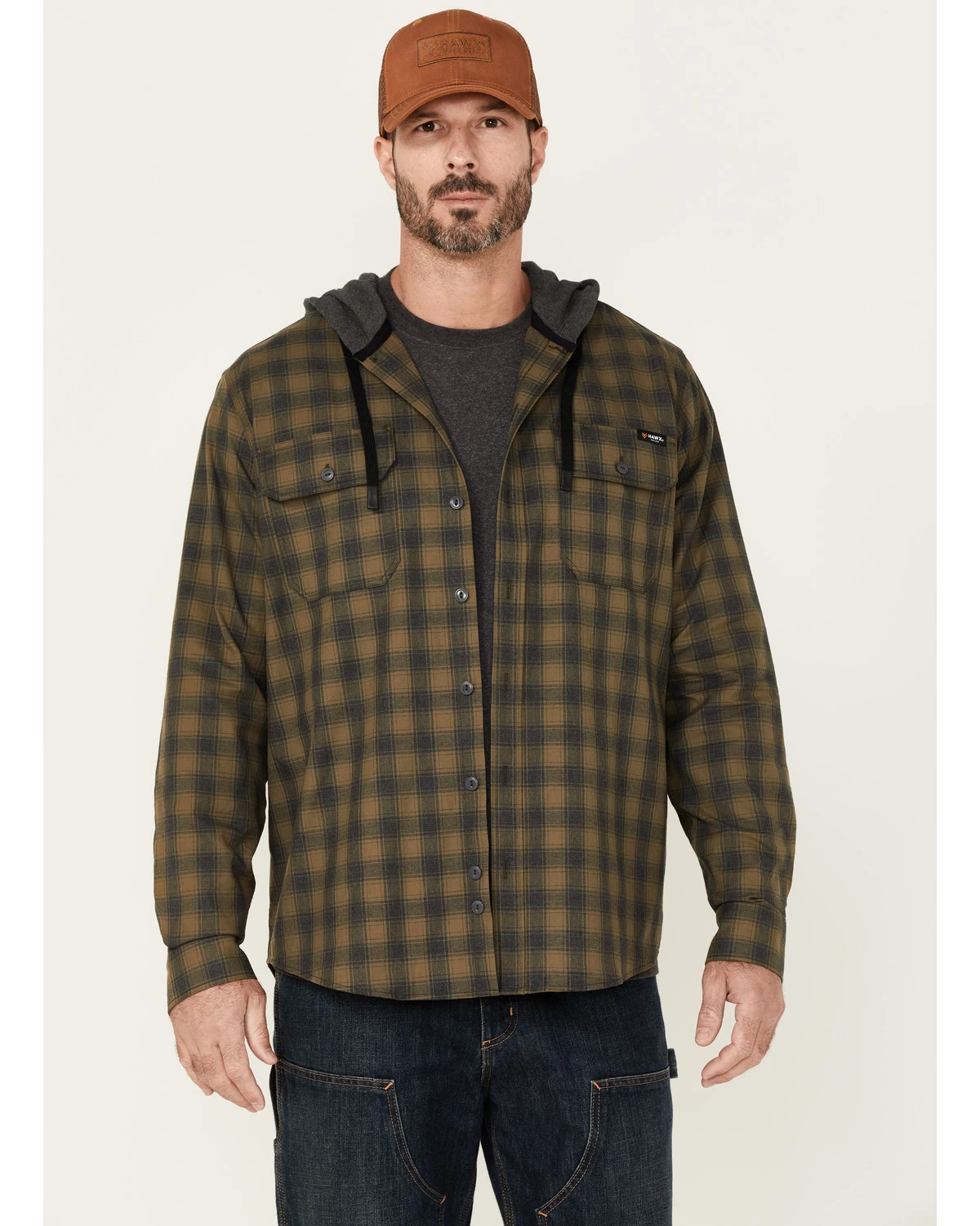 Hawx Men's Plaid Print Robertson Long Sleeve Button Down Hooded Work Flannel Shirt 1 Hawx Men's Plaid Print Robertson Long Sleeve Button Down Hooded Work Flannel Shirt