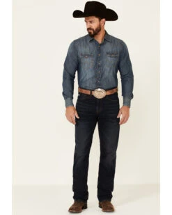Rock & Roll Denim Men's Hooey Double Barrel Dark Vintage Stretch Relaxed Stackable Bootcut Jeans -Little Wild Horse Shop 2000345010 400 P3