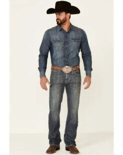 Rock & Roll Denim Men's Pistol Dark Vintage Wash Regular Straight Jeans -Little Wild Horse Shop 2000345012 400 P3