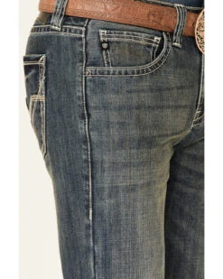Rock & Roll Denim Men's Pistol Dark Vintage Wash Regular Straight Jeans -Little Wild Horse Shop 2000345012 400 P4