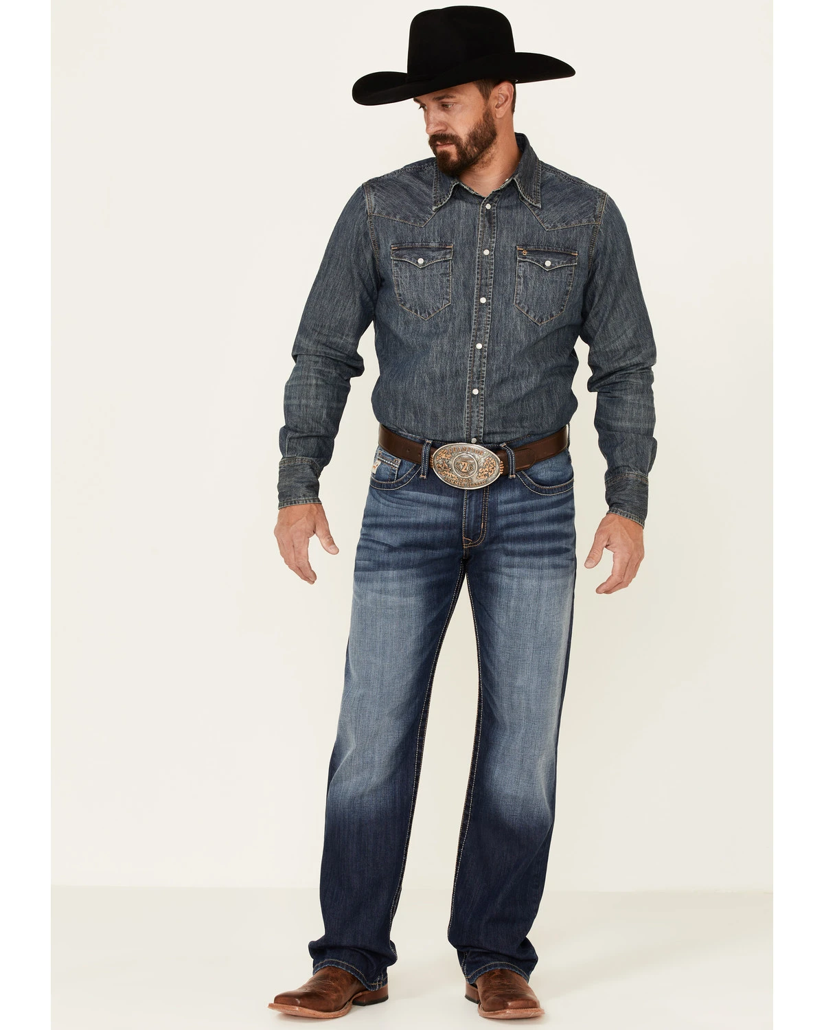 Cinch Men's Grant Dark Stonewash Performance Stretch Relaxed Bootcut Jeans 1 Cinch Men's Grant Dark Stonewash Performance Stretch Relaxed Bootcut Jeans