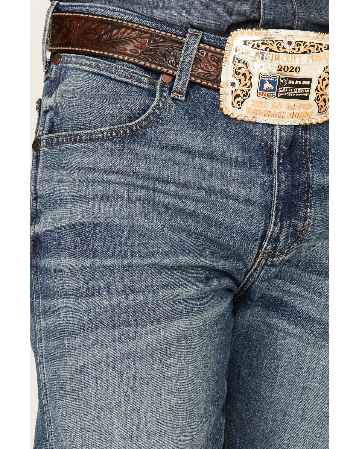 Wrangler Retro Men's Shadow Medium Wash Stretch Slim Bootcut Jeans - Long 2 Wrangler Retro Men's Shadow Medium Wash Stretch Slim Bootcut Jeans - Long - Image 2