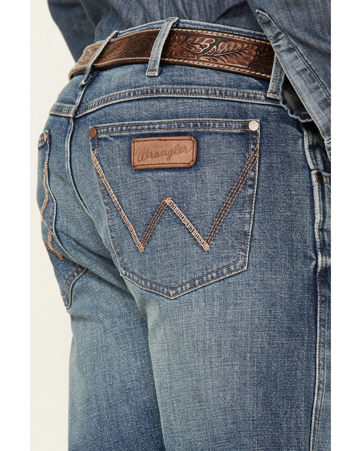 Wrangler Retro Men's Shadow Medium Wash Stretch Slim Bootcut Jeans - Long 3 Wrangler Retro Men's Shadow Medium Wash Stretch Slim Bootcut Jeans - Long - Image 3