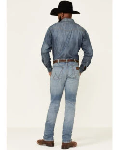 Wrangler Retro Green Men's Gralin Light Wash Stretch Slim Straight Jeans -Little Wild Horse Shop 2000350746 400 P4