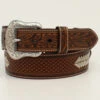 Nocona Men's Rawhide Lacing Cross Concho Floral Belt