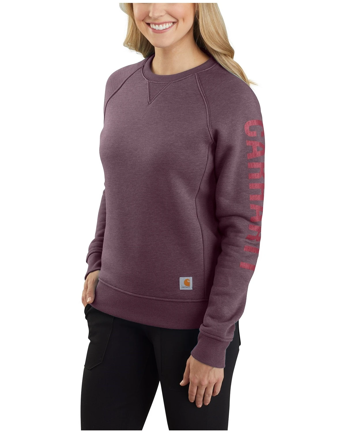 Carhartt Women's Relaxed Fit Midweight Crewneck Block Logo Sleeve Graphic Sweatshirt 1 Carhartt Women's Relaxed Fit Midweight Crewneck Block Logo Sleeve Graphic Sweatshirt