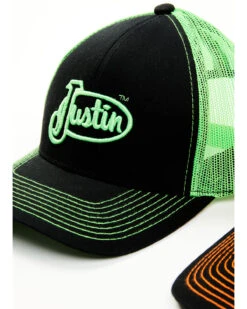 Justin Men's Assorted Embroidered Neon Logo Mesh Back Trucker Cap -Little Wild Horse Shop 2000353917 900 P3