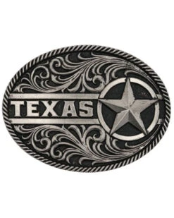 Montana Silversmiths Men's Gunmetal Texas Star Filigree Belt Buckle