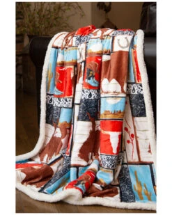 Carstens Home Wrangler Vintage Western Sherpa Throw Blanket