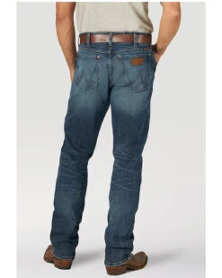 Wrangler Retro Green Men's Lexford Dark Wash Stretch Slim Straight Jeans -Little Wild Horse Shop 2000358071 400 P3