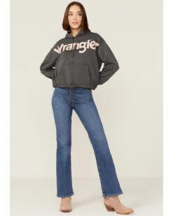 Wrangler Women's Charcoal Rose Logo Cropped Hoodie -Little Wild Horse Shop 2000358082 022 P4