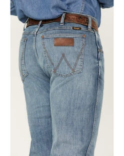 Wrangler Retro Green Men's Valley Light Wash Stretch Slim Bootcut Jeans -Little Wild Horse Shop 2000365068 412 P4