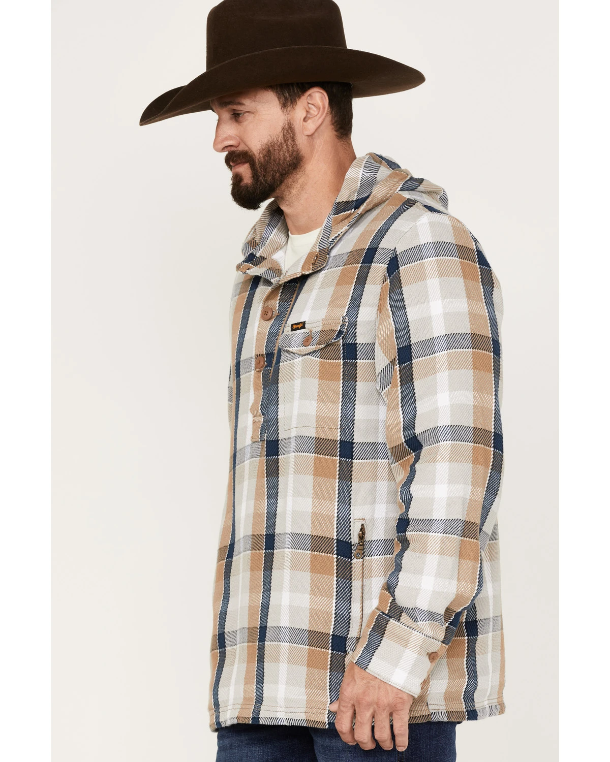 Wrangler Men's Plaid Print 1/4 Button Front Unlined Hooded Pullover 2 Wrangler Men's Plaid Print 1/4 Button Front Unlined Hooded Pullover - Image 2