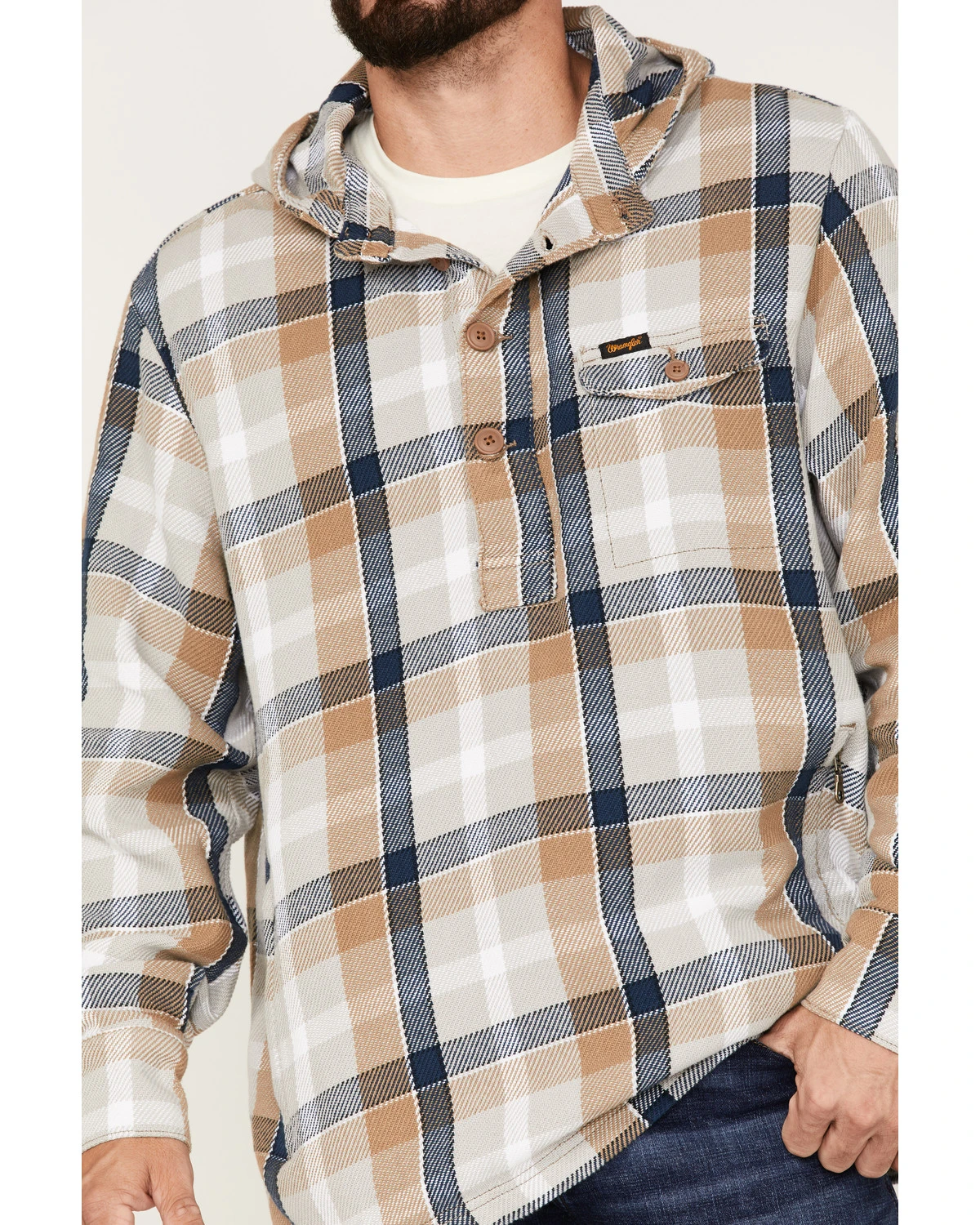Wrangler Men's Plaid Print 1/4 Button Front Unlined Hooded Pullover 3 Wrangler Men's Plaid Print 1/4 Button Front Unlined Hooded Pullover - Image 3