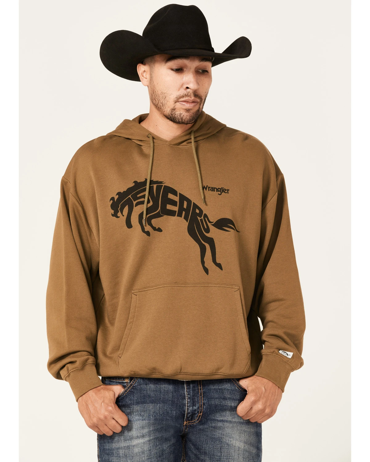 Wrangler Men's 75 Years Olive Horse Graphic Hooded Sweatshirt 1 Wrangler Men's 75 Years Olive Horse Graphic Hooded Sweatshirt