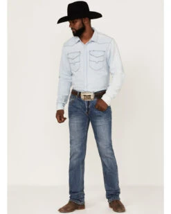 Rock & Roll Denim Men's Hooey Revolver Medium Wash Reflex Stretch Slim Straight Jeans -Little Wild Horse Shop 2000367639 203 P3