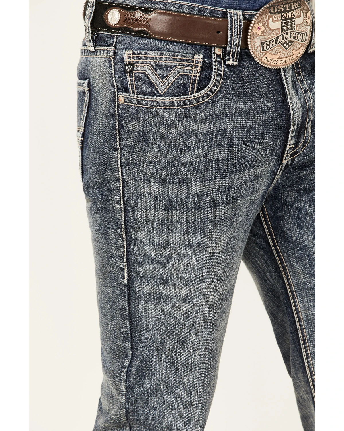 Rock & Roll Denim Men's Double Barrel Medium Wash Two Tone Raise Relaxed Straight Jeans 4 Rock & Roll Denim Men's Double Barrel Medium Wash Two Tone Raise Relaxed Straight Jeans - Image 4