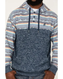 Hooey Men's Southwestern Print Landscape 1/4 Button Hooded Pullover -Little Wild Horse Shop 2000370572 410 P3
