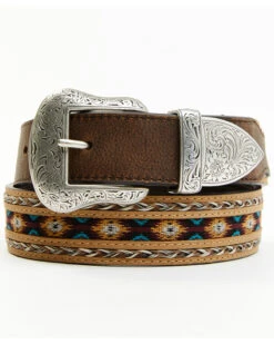 Cody James Brown 3-Piece Horse Hair Laced Southwest Inlay Belt