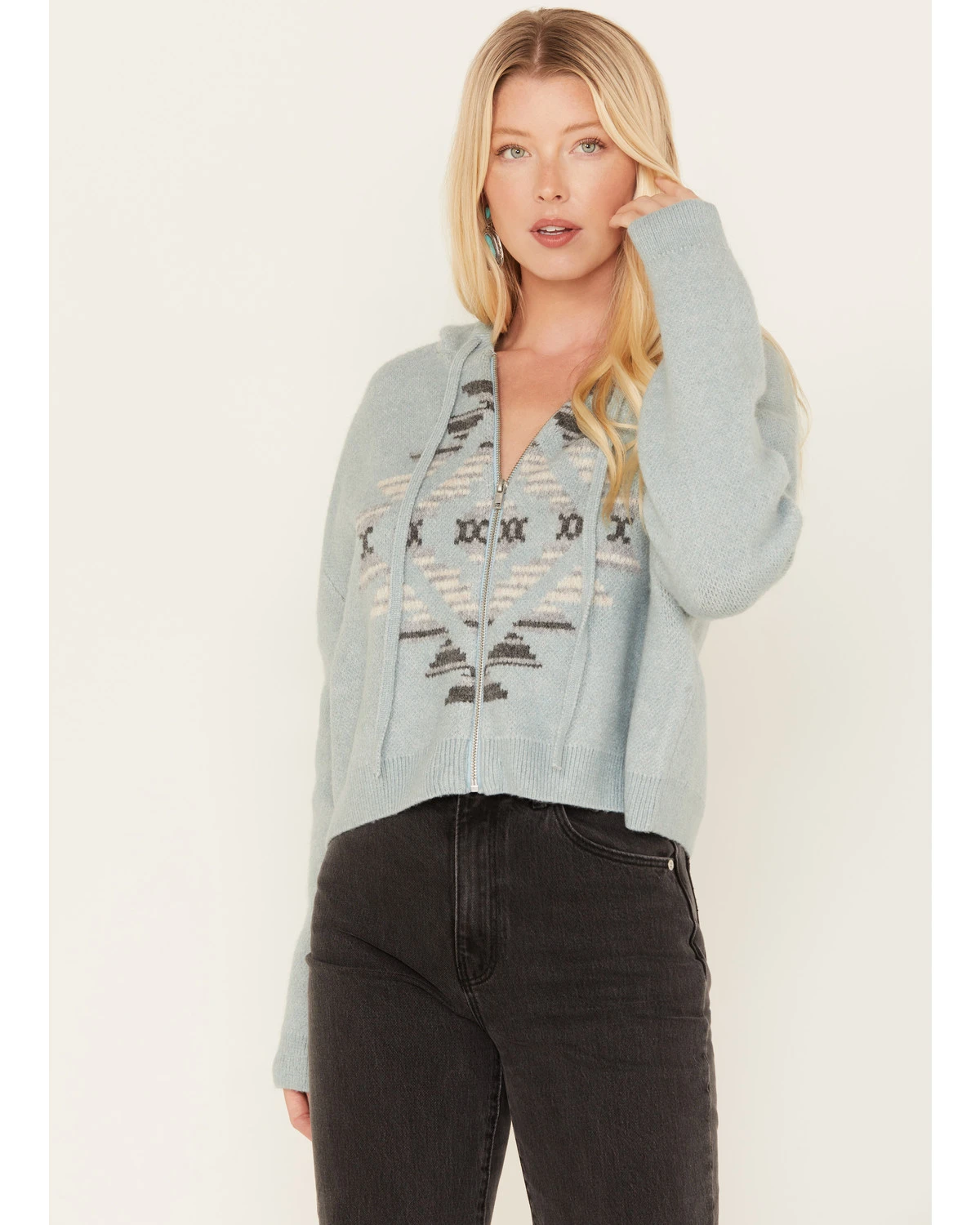 Ariat Women's Agave Garden Intarsia Southwestern Knit Zip Hooded Pullover 1 Ariat Women's Agave Garden Intarsia Southwestern Knit Zip Hooded Pullover