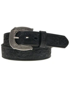 Hooey Men's Black Filigree & Arrow Embossed Leather Belt