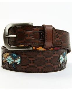 Red Dirt Hat Co. Men's Southwestern Print Buffalo Inlay Tooled Leather Belt