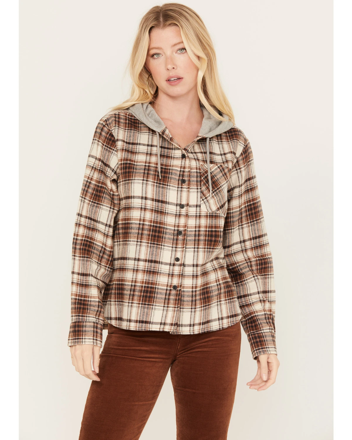 Cleo + Wolf Women's Tau Plaid Print Hooded Flannel Long Sleeve Shirt 1 Cleo + Wolf Women's Tau Plaid Print Hooded Flannel Long Sleeve Shirt