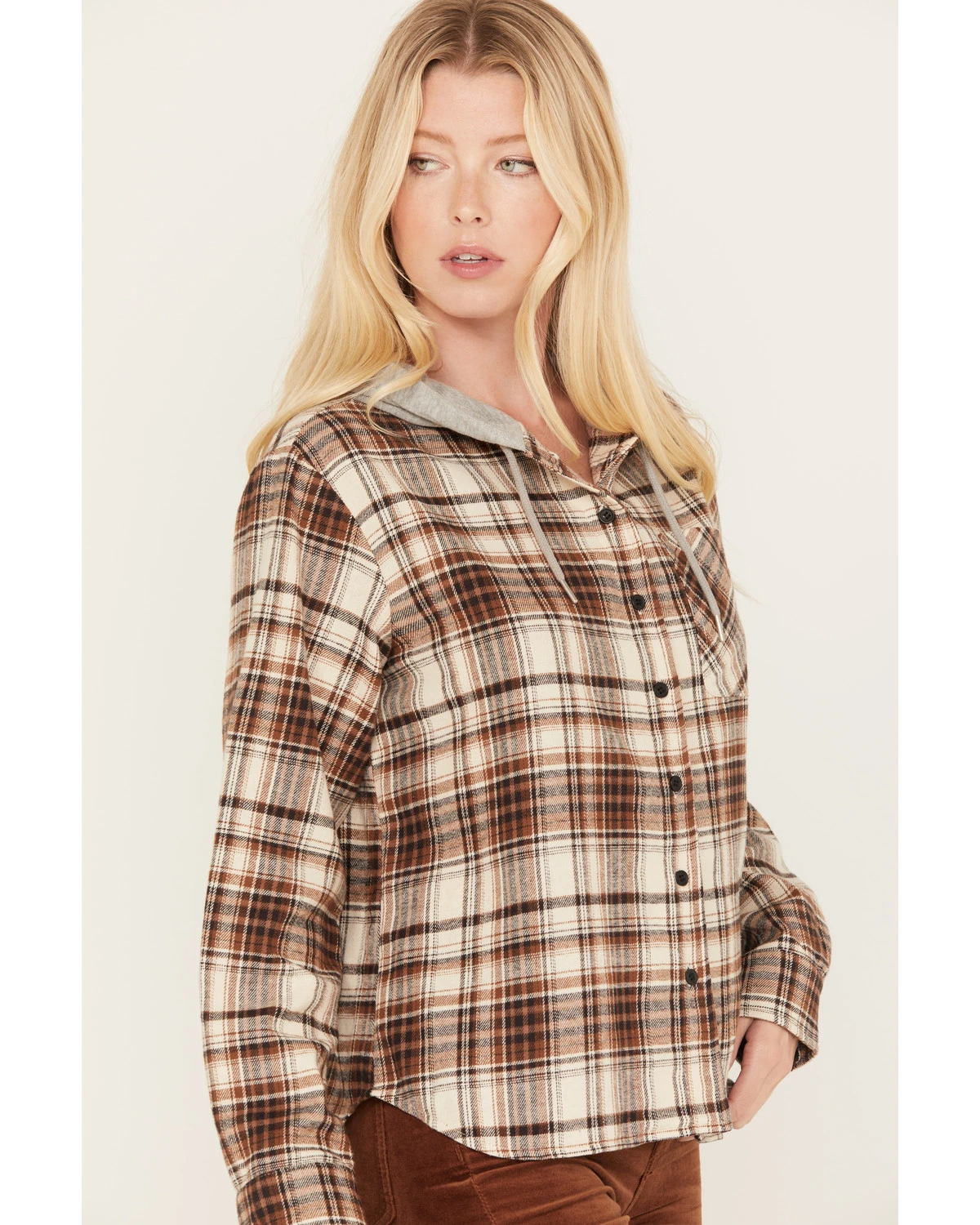 Cleo + Wolf Women's Tau Plaid Print Hooded Flannel Long Sleeve Shirt 2 Cleo + Wolf Women's Tau Plaid Print Hooded Flannel Long Sleeve Shirt - Image 2