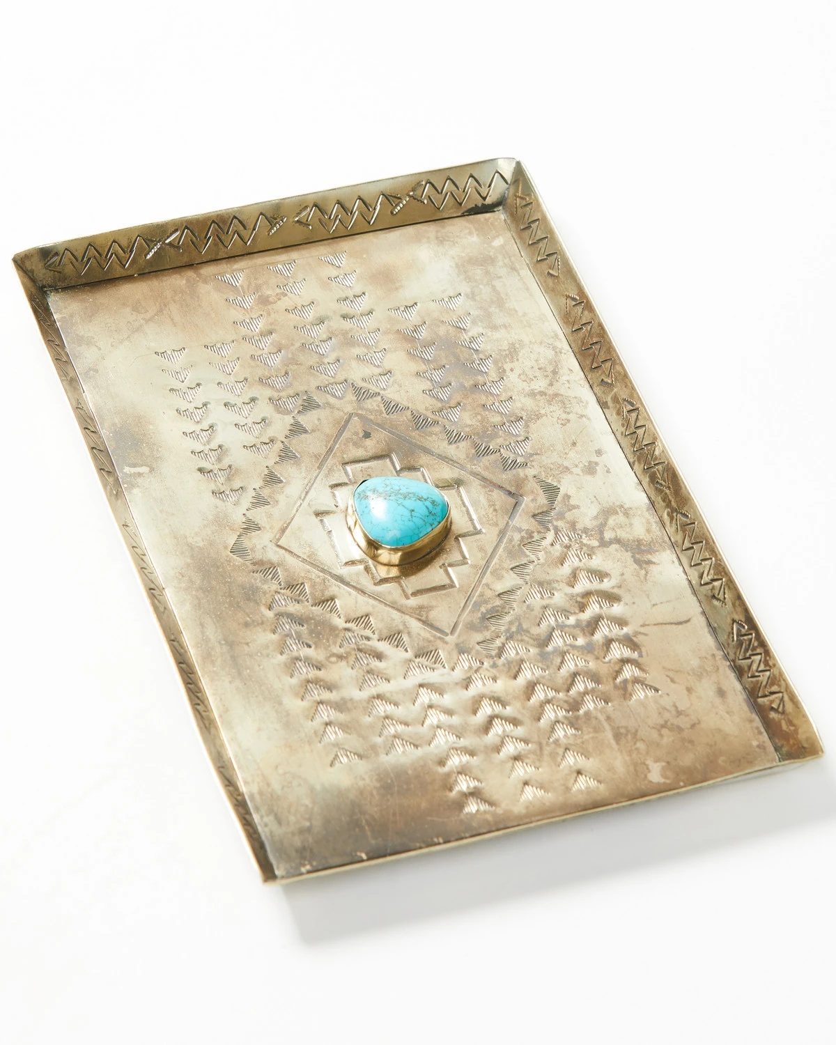 J. Alexander Medium Stamped Tray With Turquoise 1 J. Alexander Medium Stamped Tray With Turquoise