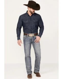 Rock & Roll Denim Men's Pistol Medium Vintage Wash Straight Leg Denim Jeans -Little Wild Horse Shop 2000386204 414 P3