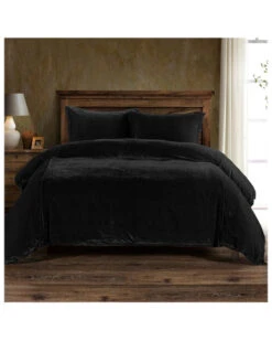 HiEnd Accents Black Stella Faux Silk & Velvet Super King 3-Piece Duvet Cover Set