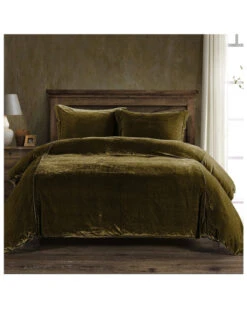 HiEnd Accents Green Stella Faux Silk & Velvet Super Queen 3-Piece Duvet Cover Set