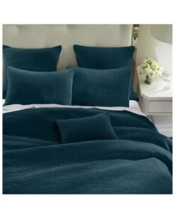 HiEnd Accents Deep Blue Stonewashed Cotton & Velvet 3-Piece King Quilt Set