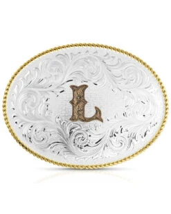 Montana Silversmiths Classic Western Oval Two-Tone Initial Belt Buckle - L