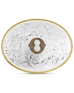 Montana Silversmiths Classic Western Oval Two-Tone Initial Belt Buckle - O