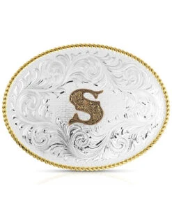 Montana Silversmiths Classic Western Oval Two-Tone Initial Belt Buckle - S