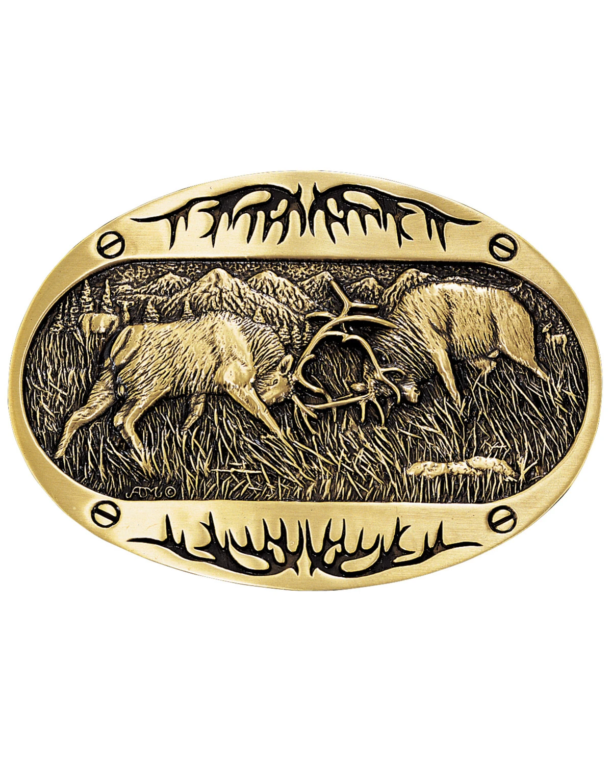 Montana Silversmiths Fighting Elk Brass Heritage Attitude Belt Buckle 1 Montana Silversmiths Fighting Elk Brass Heritage Attitude Belt Buckle