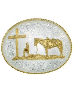 Montana Silversmiths Silver Engraved Christian Cowboy Western Belt Buckle